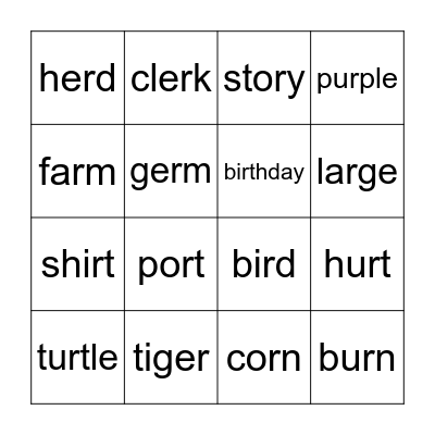 R Influenced Vowels Bingo Card