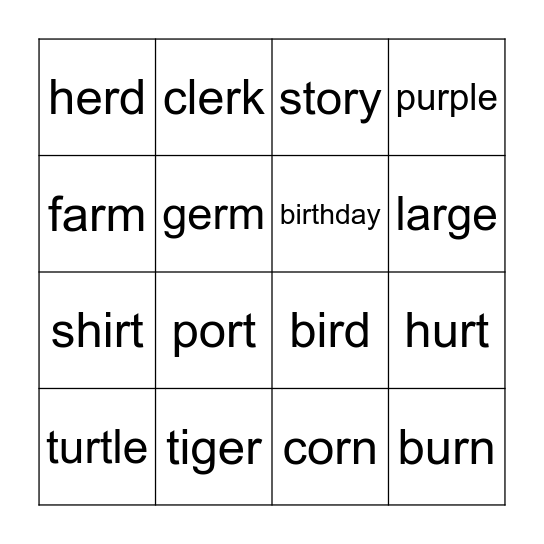 R Influenced Vowels Bingo Card