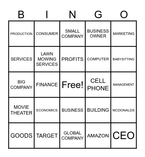 BUSINESS ESSENTIALS Bingo Card