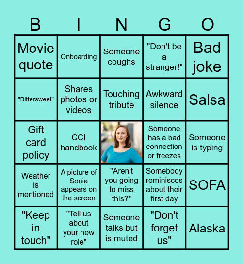 Sonia's Goodbye Bingo Card