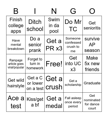 Senior Season Bingo Card