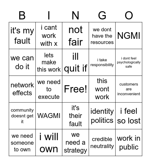 WAGMI/NGMI Bingo Card