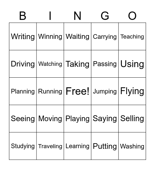 Verb + ing Bingo Card