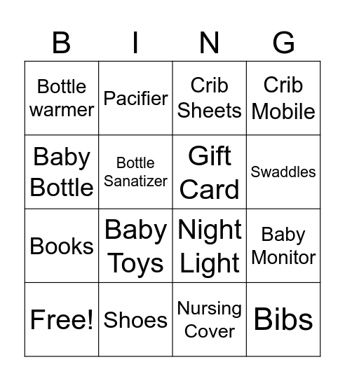 Baby Spry Bingo Card