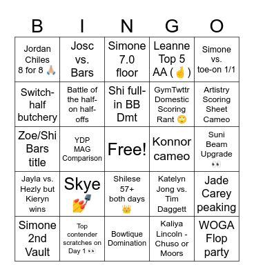 2023 Xfinity Champs - WAG Bingo Card