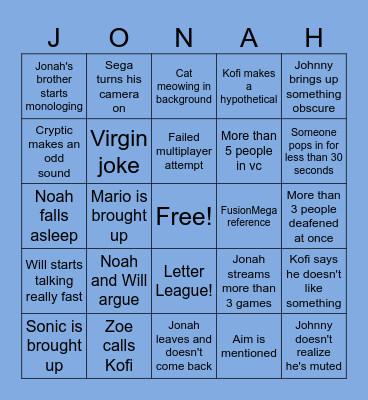 Roadhouse VC Bingo Card