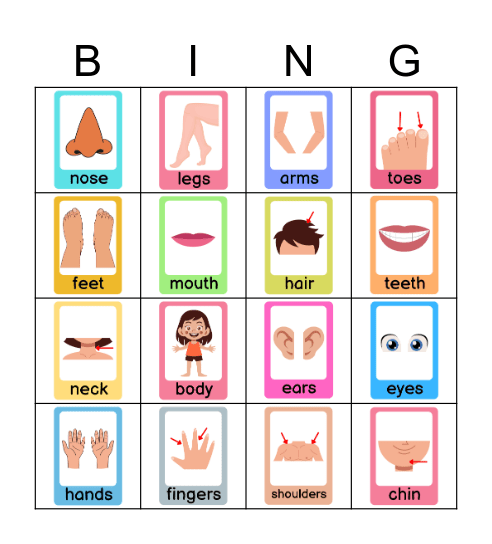 Body parts Bingo Card