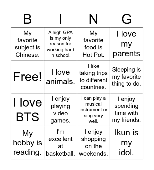 WHO AM I? Bingo Card