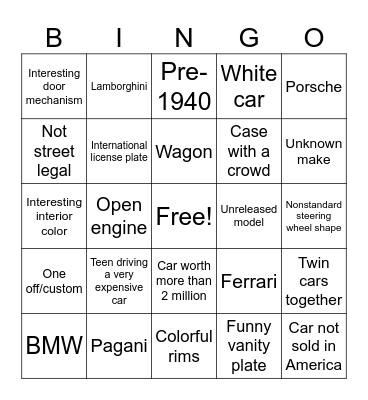 CARmel Bingo Card