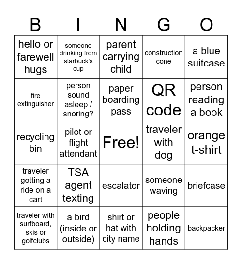 FLYING TO ENGLAND Bingo Card