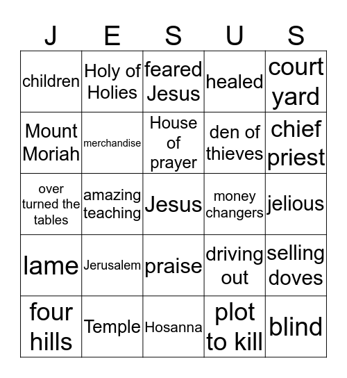 Cleansing the Temple Bingo Card