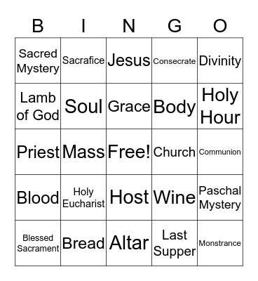 First Communion Bingo Card