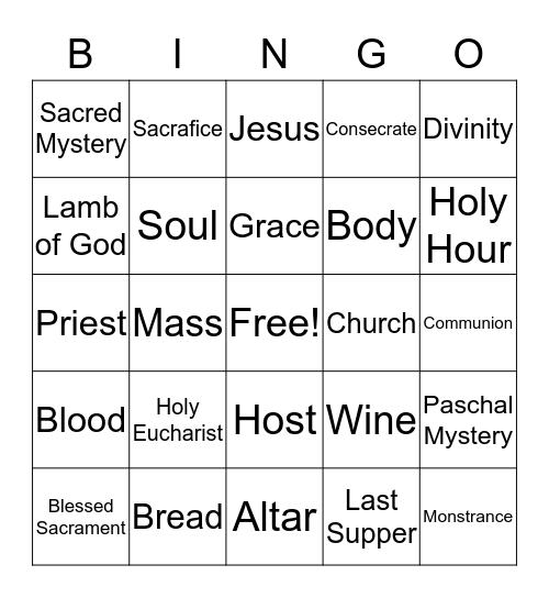 First Communion Bingo Card