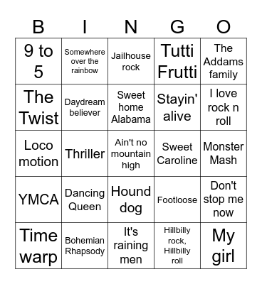 Musical bingo Card