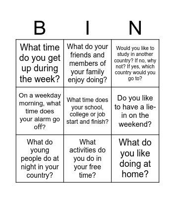 Unit 1 Bingo Card