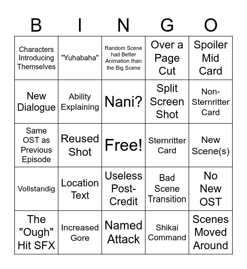 Bleach Episode Bingo Card