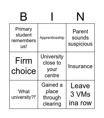 School Leaver Call Bingo Card