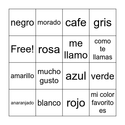 Spanish Review Bingo Card