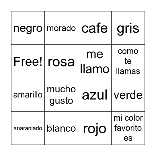 Spanish Review Bingo Card