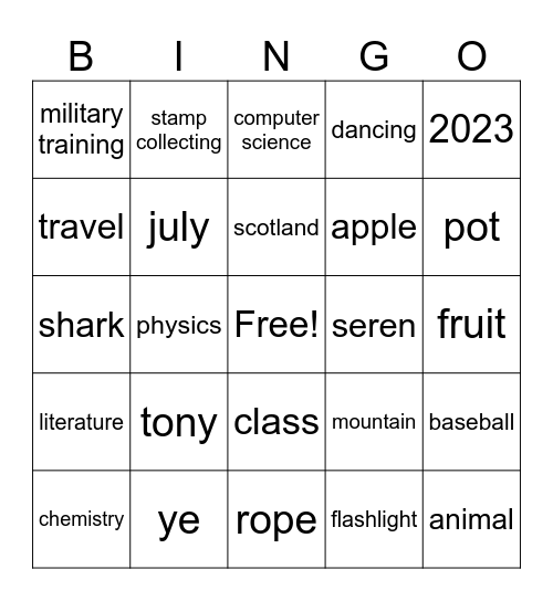 freshmen bingo II Bingo Card