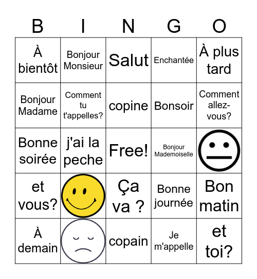 Unité 1 Bingo Card