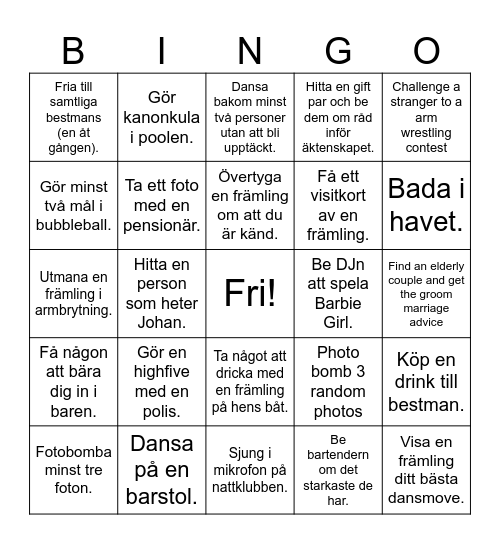 Johans Svensexa Bingo Card