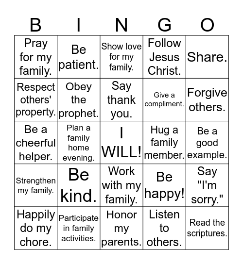 I WILL! Bingo Card