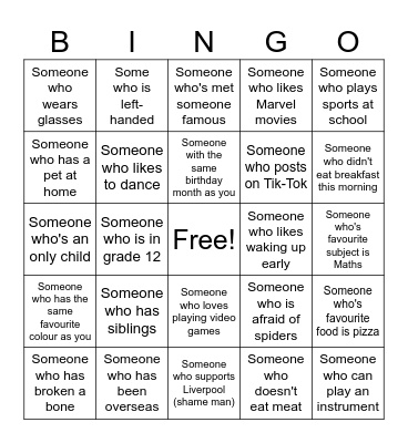 Human Bingo Card