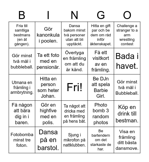 Johans Svensexa Bingo Card