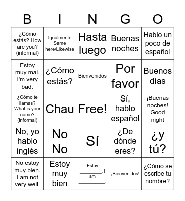 Greetings and expressions of courtesy Bingo Card