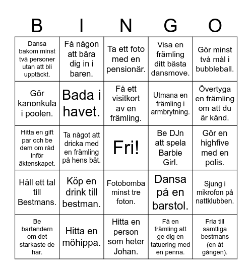Johans Svensexa Bingo Card