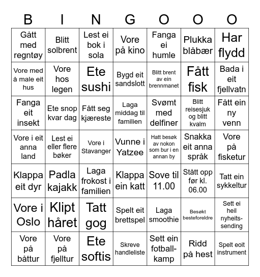 Sommerbingo Card