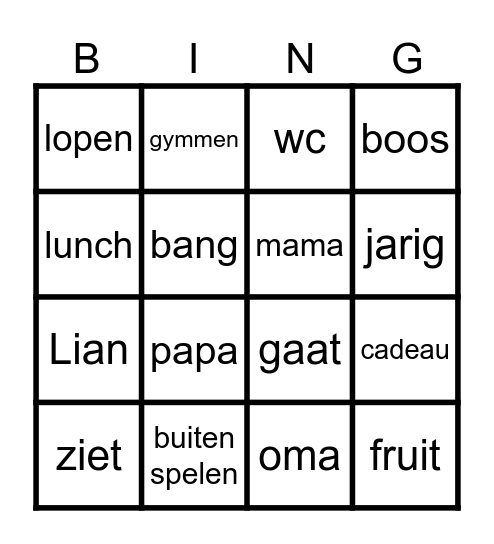 lunch Bingo Card