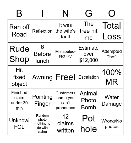 RV Bingo Card