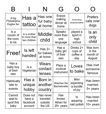 Athen's Baby Shower Bingo! Bingo Card