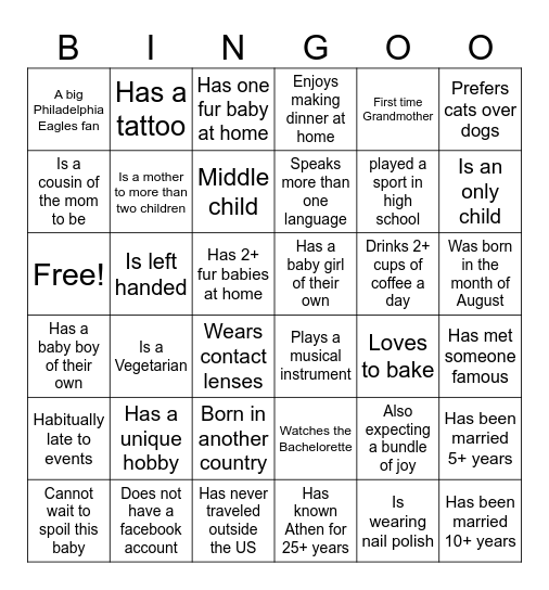 Athen's Baby Shower Bingo! Bingo Card