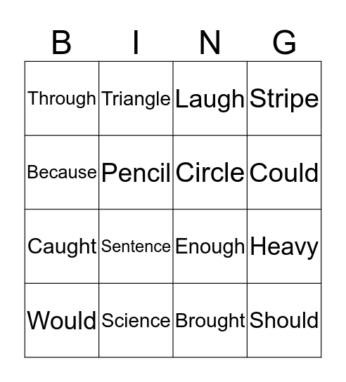 Spelling bingo Card