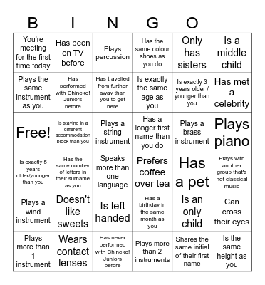 Chineke! Juniors Bingo! Find someone who... Bingo Card