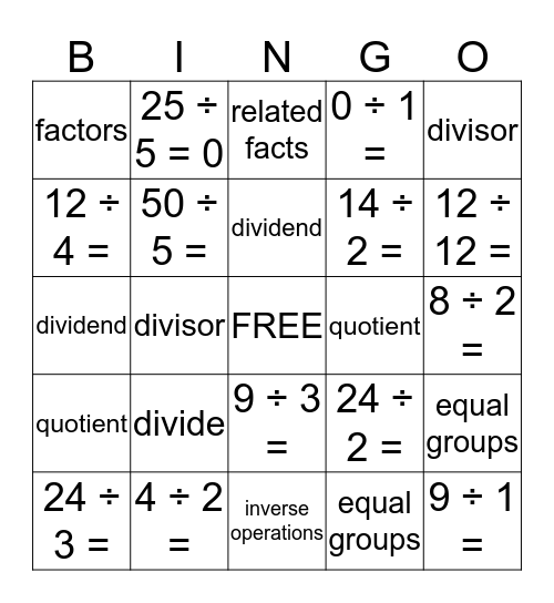 DIVISION BINGO Card