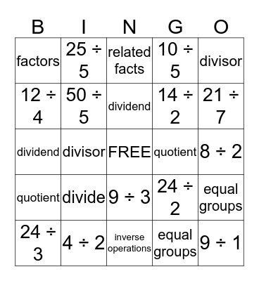 DIVISION BINGO Card