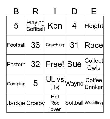 Darice's Bridal Shower  Bingo Card