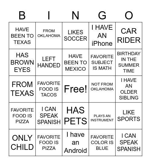Untitled Bingo Card