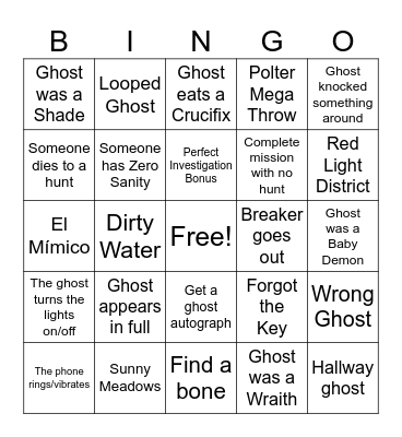 Phasmo Bingo Card