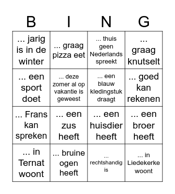 Zoek iemand die ... Bingo Card