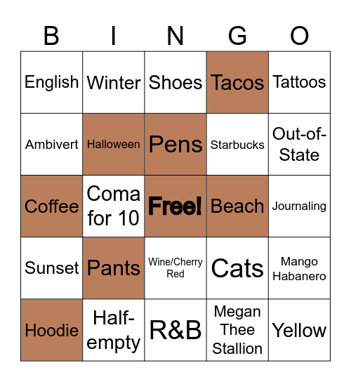 Personality Bingo Card