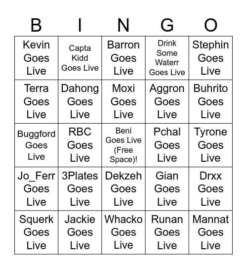 Terrra's Streamer Bingo Card