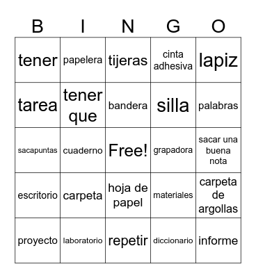 spanish Bingo Card
