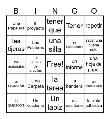 Spanish Bingo Card