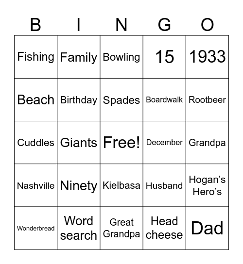 Untitled Bingo Card