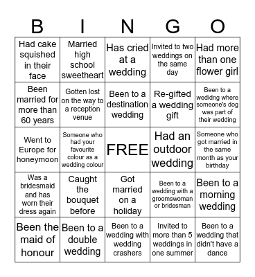 Bridal Shower Guest Bingo Card